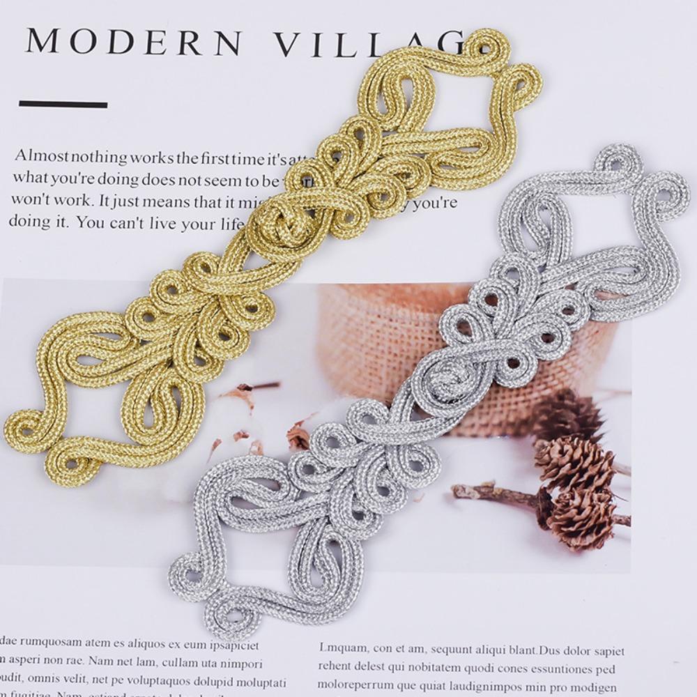 Vintage Golden Silk Chinese Frog Buttons Fastener Type Handmade Flower Fastener Button Knot Style Cheongsam Buttons DIY Craft