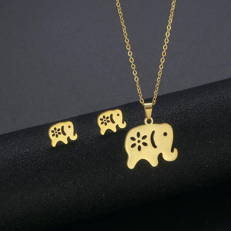 Gold Color Cute Animal Footprints Earrings Set Dog Cat Footprints Paw Necklaces Pendants Women Stainless Steel Zircon TZ329