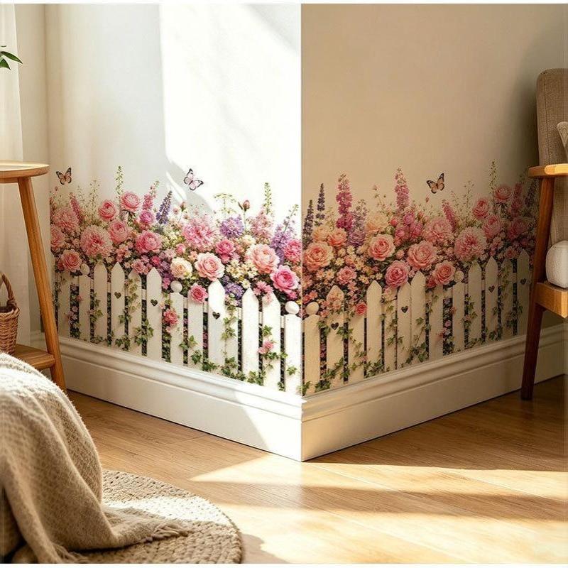 Adesivo da Parete per Recinzione Rosa Autoadesivo Impermeabile con Motivo a Farfalle per Soggiorno Camera da Letto Battiscopa Decorazione Casa