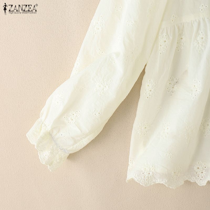 ZANZEA Women Casual V Neck Long Sleeve Crochet Patchwork Loose Blouse