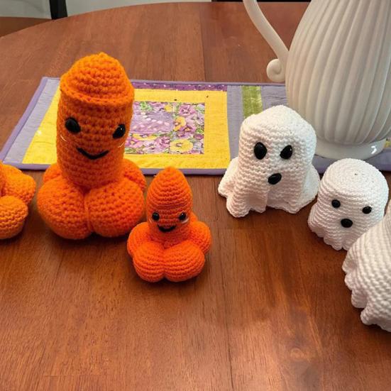 Halloween Crochet Ghost Decor Handmade Knitted Ghost Doll Funny Surprise Gag Gift for Women Friends Sister Bestie