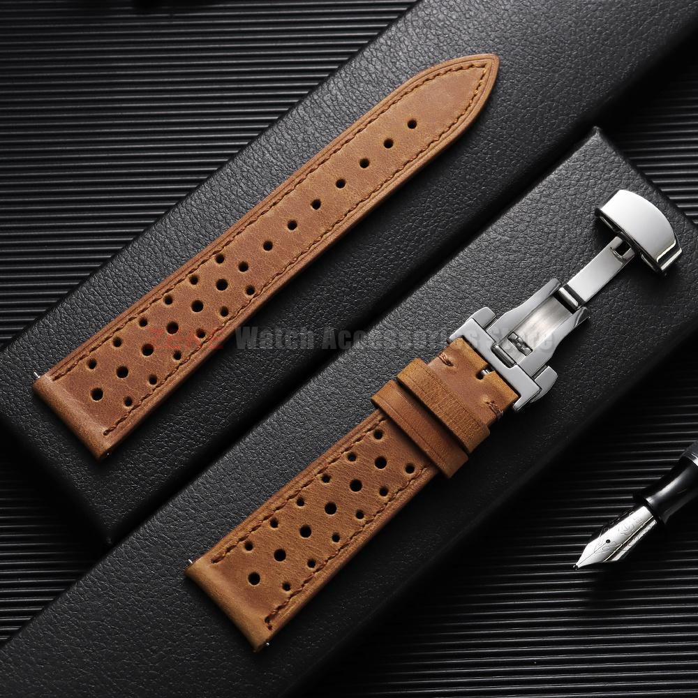 Quick Release Vintage Leather Watch Strap Stitching Cowhide Band for Omega 18/19/20/21/22/24mm Deployment Clasp Wrist Bracelet
