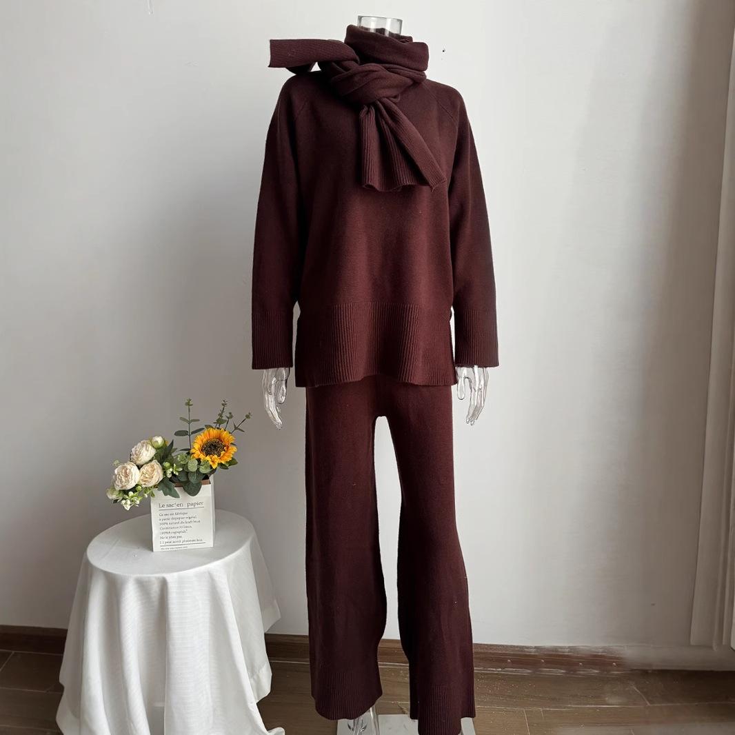 

Осенне-зимний женский однотонный свободный трикотажный свитер и брюки one size fits all коричневый