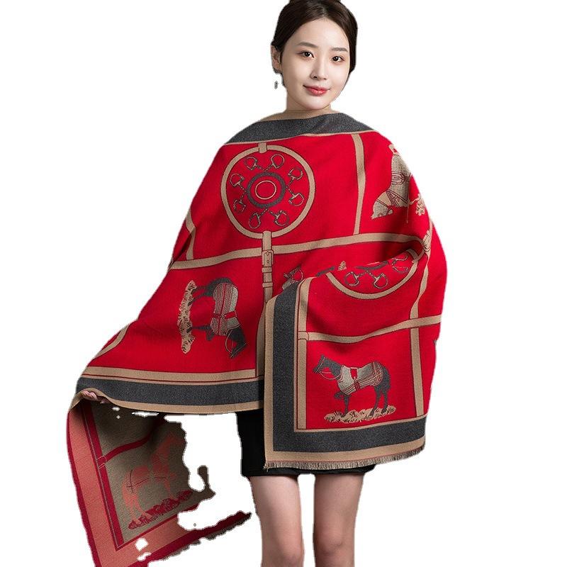 Women S Thick Faux Cashmere Double Sided Cashew Pattern Scarf Winter Shawl