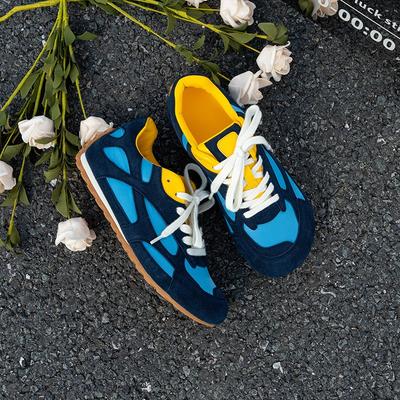 Skórzane retro damskie nowe wszechstronne okrągły nosek płaska podeszwa dopasowanie kolorów sznurowane buty sportowe i rekreacyjne damskie