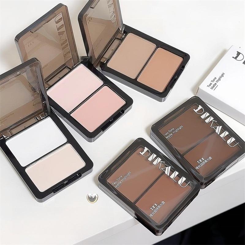 1PC two-color high-gloss trimming tray, matte water gloss powder, brightening surface, middle eye, nose shadow, anti-sweat double platter