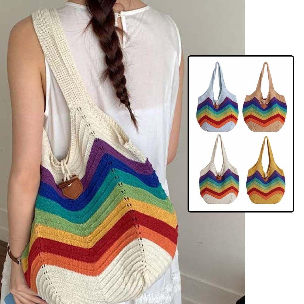 Breathable Crochet Shoulder Bag Large Capacity Seaside Vacation Handbag Knitted Tote Bag  Female