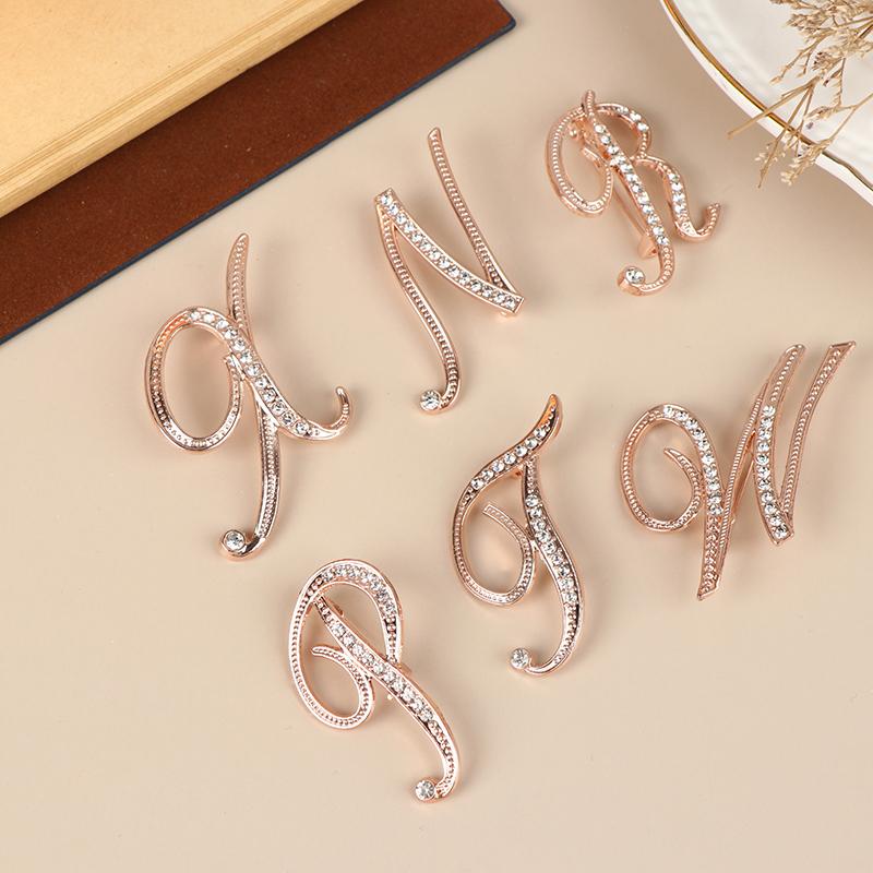 Women Luxury Letter Brooch Pins In Rose Gold Color   English Alphabet Pins Cute Jewelry Accessories Gift