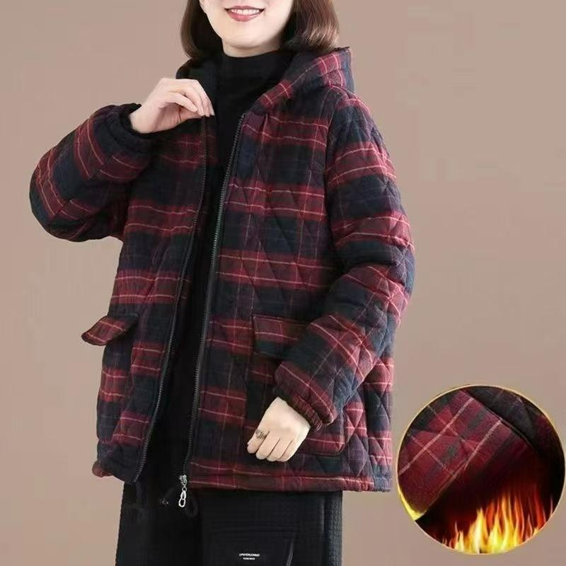 

Куртка с хлопковой подкладкой, Женская куртка, Толстый стиль, Осенне-зимний стиль, Женская куртка с подкладкой большого размера, Клетчатая куртка с подкладкой S красный