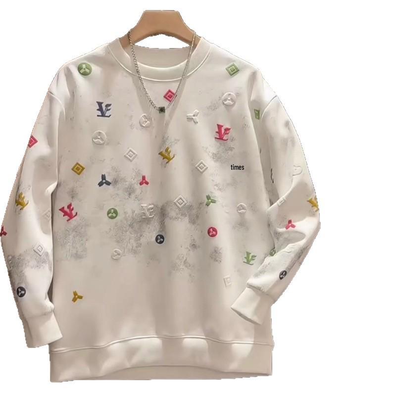 Men's Trendy Heavyweight Hoodie - Spring/Autumn 2025, Plus Velvet, Round Neck, Long Sleeve Top