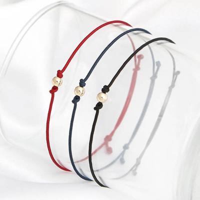 14K Gold 4mm Ball Color Knot Gold Thread String Bracelet