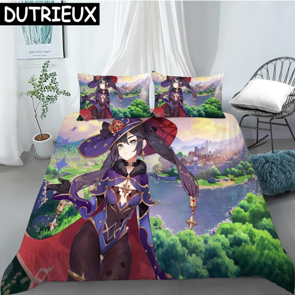 Hot Sale Game Anime Genshin Impact Printed Bedding Set Duvet Covers Pillowcases Comforter Bedding Set Bedclothes Duvet Cover 03