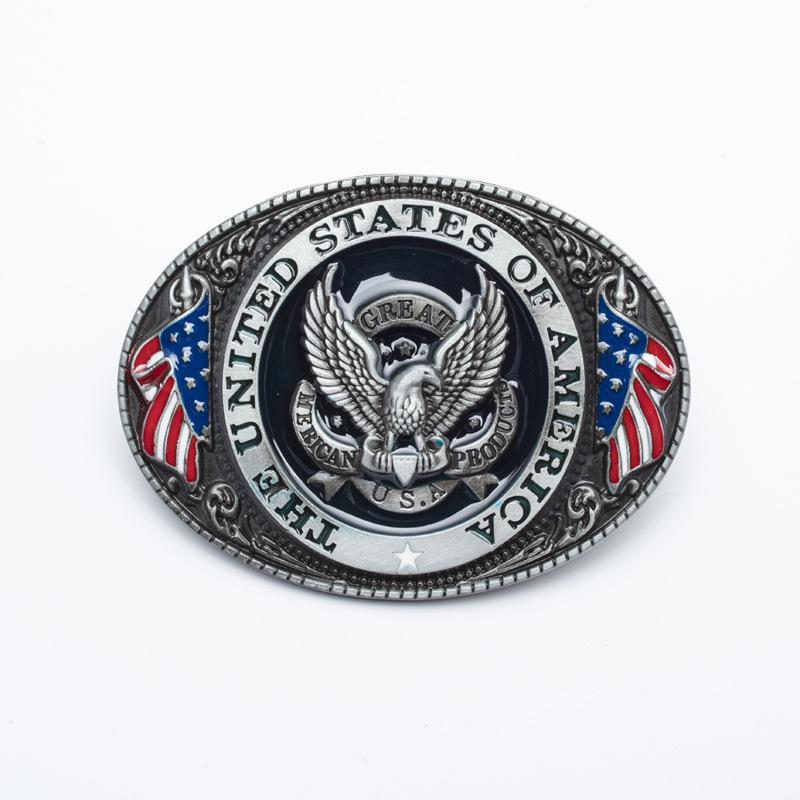Retro Blue Glazed Eagle American Flag Alloy Belt Buckle