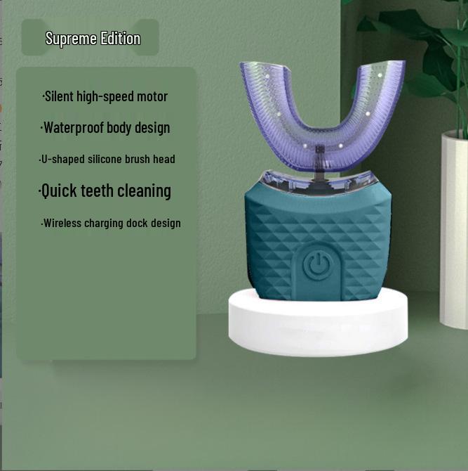 Periuță de dinți electrică sonică pentru adulți în formă de U cu temporizator și peri moi din silicon