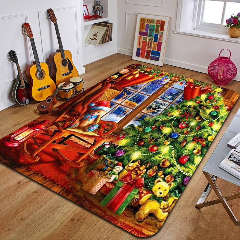 C-Weihnachten Bedruckter Teppich Eingang Fußmatte Wohnzimmer Schlafzimmer Badezimmer Rutschfester Teppich Heimdekorative Fußmatte Neujahrsgeschenk