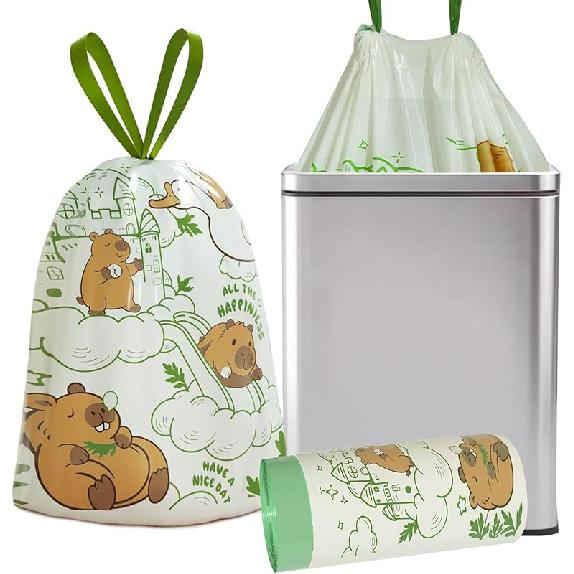 4 Gallon Trash Bags, Small Garbage Bags with Drawstring and Printed Lily Design, Tear-Free, Leakproof & Durable Small Trash Bags for Bathroom,