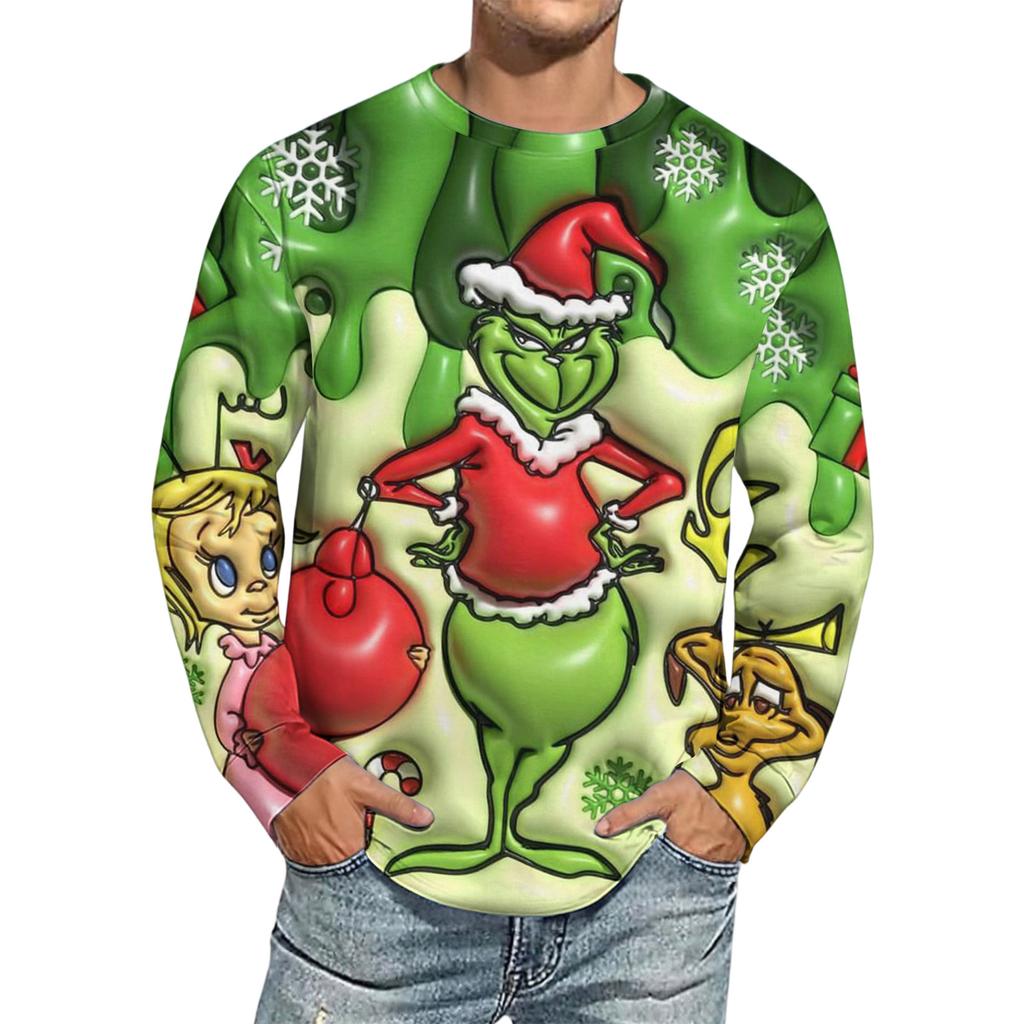 Men's Christmas Printed Imitation Cotton Long-sleeved Shirt