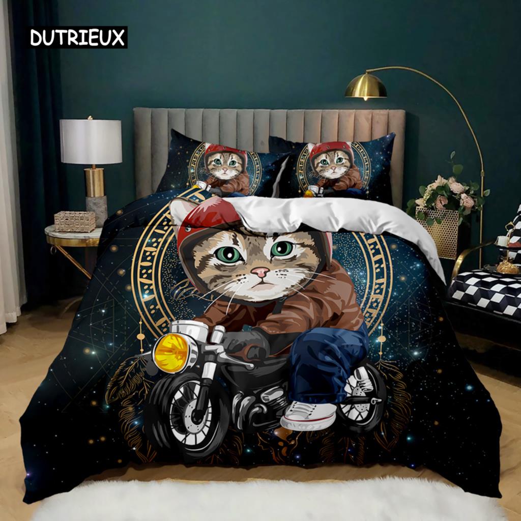 Cartoon Cat Duvet Cover Set Cute Cat Head Room Decor Bedding Set Colorful Pet Twin Double Queen King Size Polyester Qulit Cover