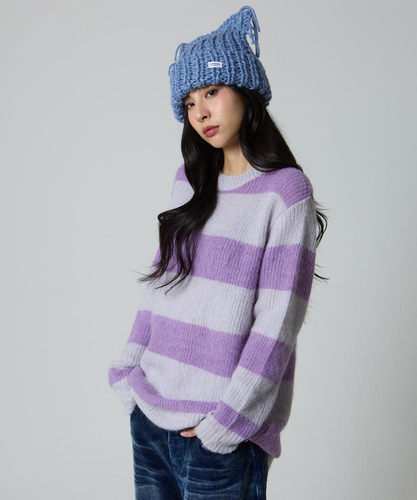 UNKNOWN PLANET Mohair Stripe Knit Purple
