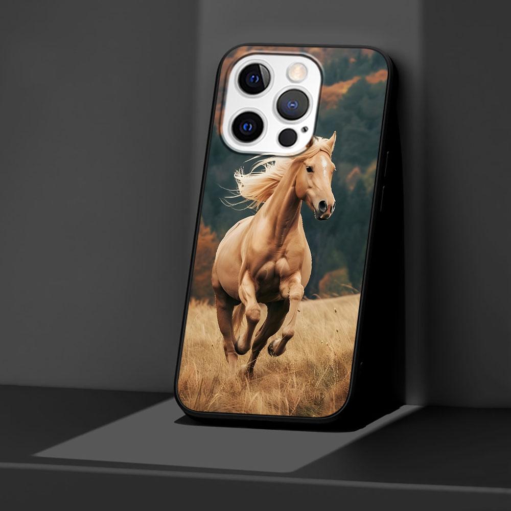 Horse Case for Apple iPhone 14 11 7 SE 2020 8 X XS 13 12 Mini XR 15 Pro Max Silicone Black Soft Phone Cover