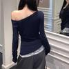 Women's Off-Shoulder Lace Splicing Long-Sleeve Top - Sexy Slim-Fit for Spring/Autumn 2026