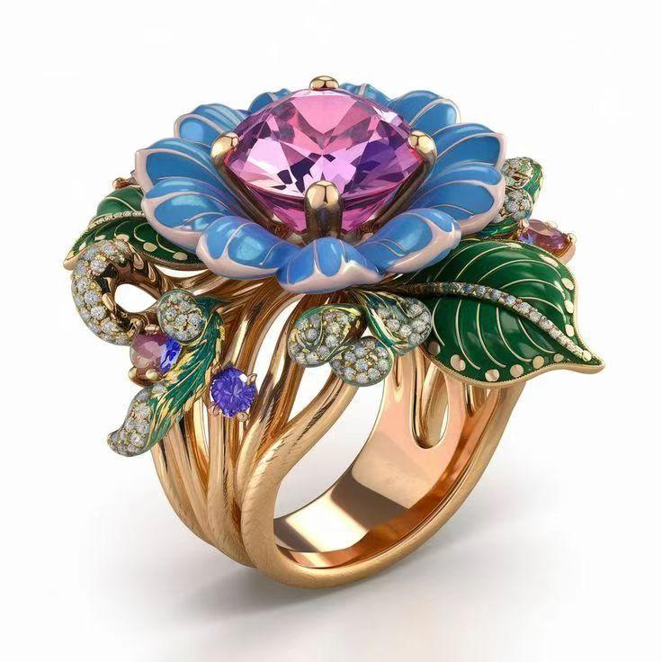 Bright Pink Zircon Ladies Delicate Oil Drip Ring Mother'S Day Christmas Valentine'S Day Gift Ring Ring