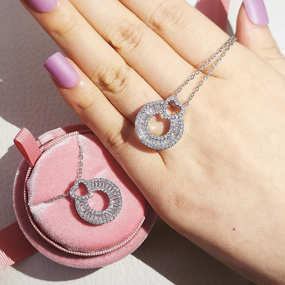 925 Sterling Silver Pendant Fashion Creative Round Full Diamond Pendant Necklace Women