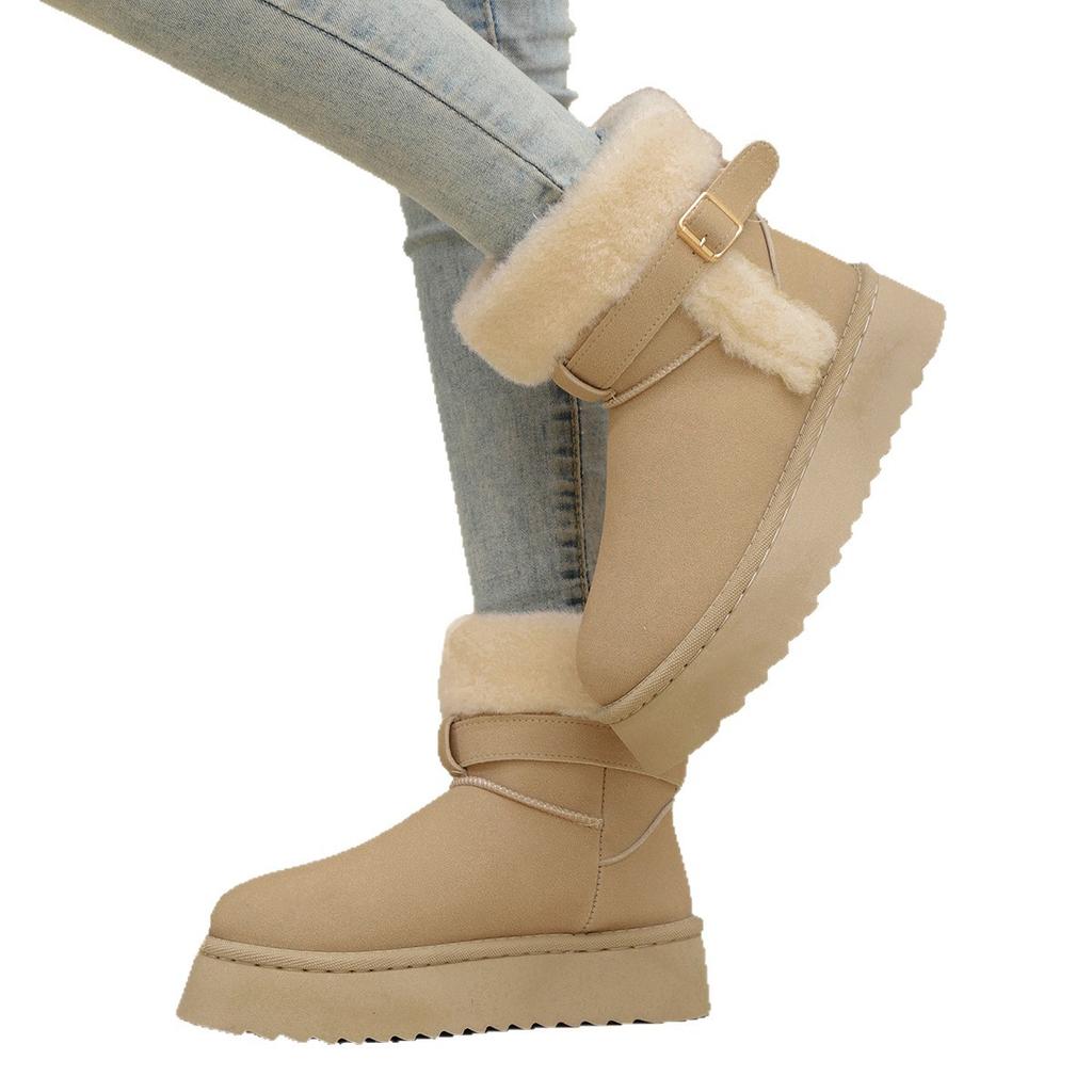 Thick-soled Warm Snow Boots for Women Fleece and Thickening for The Winter of 2025, Comfortable and Lightweight Stylish Belt Buckle Shoes