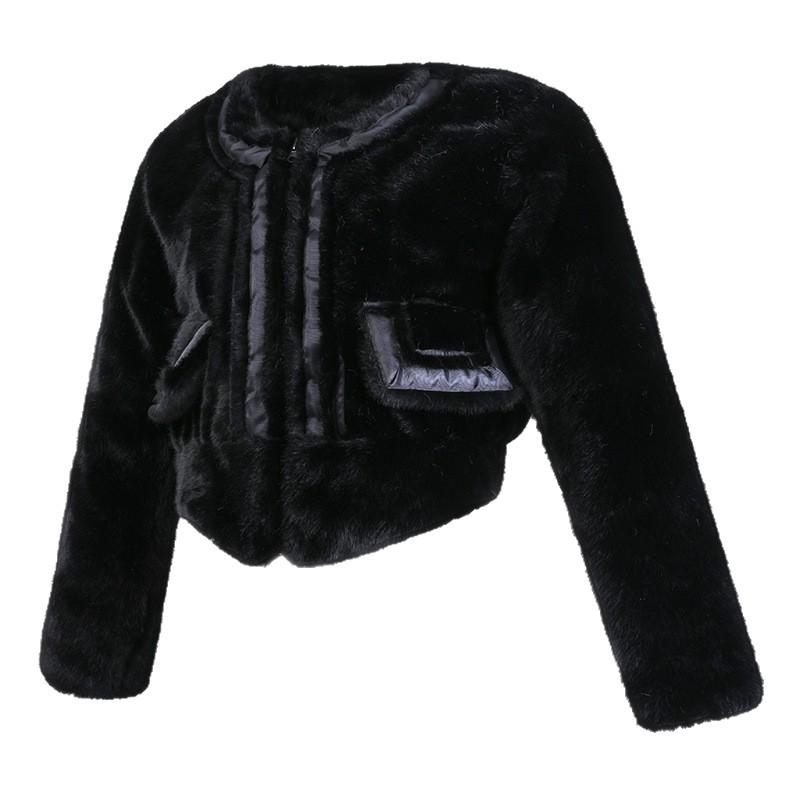Europe, America, autumn and winter imitation rabbit fur short waist jacket imitation fur zipper plush warm jacket women