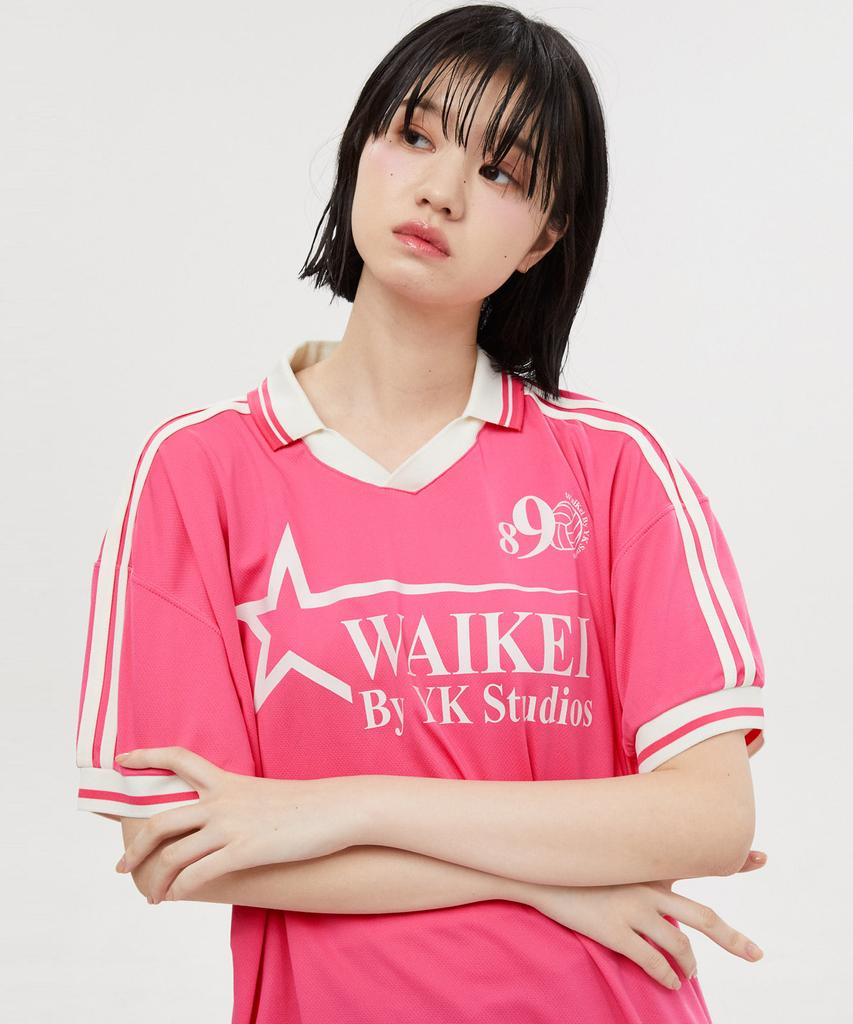 WAIKEI Star Logo Collar Jersey Short Sleeve T-Shirt Pink
