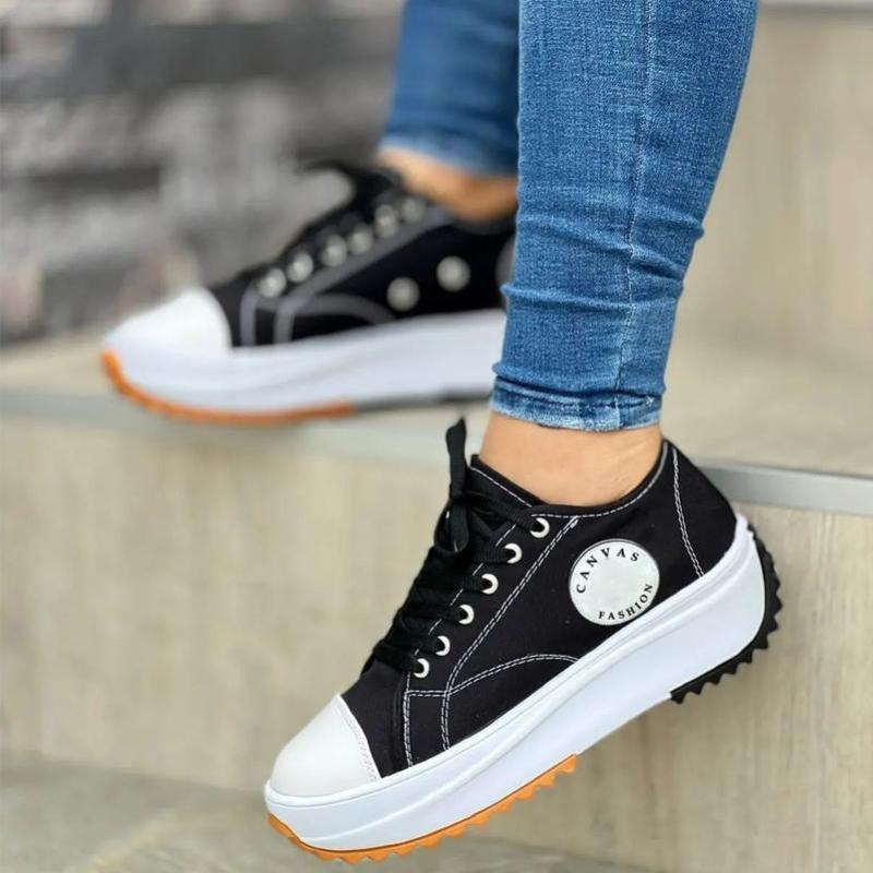Scarpe di Tela Primavera Estate da Donna Moda Colore Caramella Sneakers con Zeppa Allacciatura Scarpe Singole da Donna Scarpe Piatte Casual da Donna