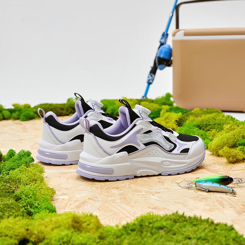 Anta Kids Round Head Knob Comfortable Shock Absorbing Wear Resistant Casual Shoes Kids Shoes Black White Purple 322348801H-4