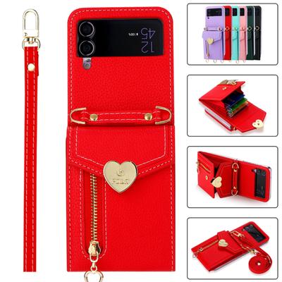 Crossbody Wrist Strap Phone Case for Samsung Galaxy Z Flip 5 4 3 5G Flip4 Flip5 Flip3 Purse Wallet Lanyard Strap Leather Cover