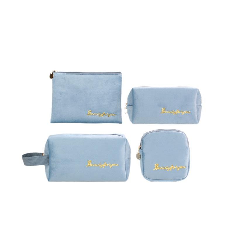 Velvet Makeup Bag Set: High-Capacity, Four-Piece Luxury Cosmetics Storage
