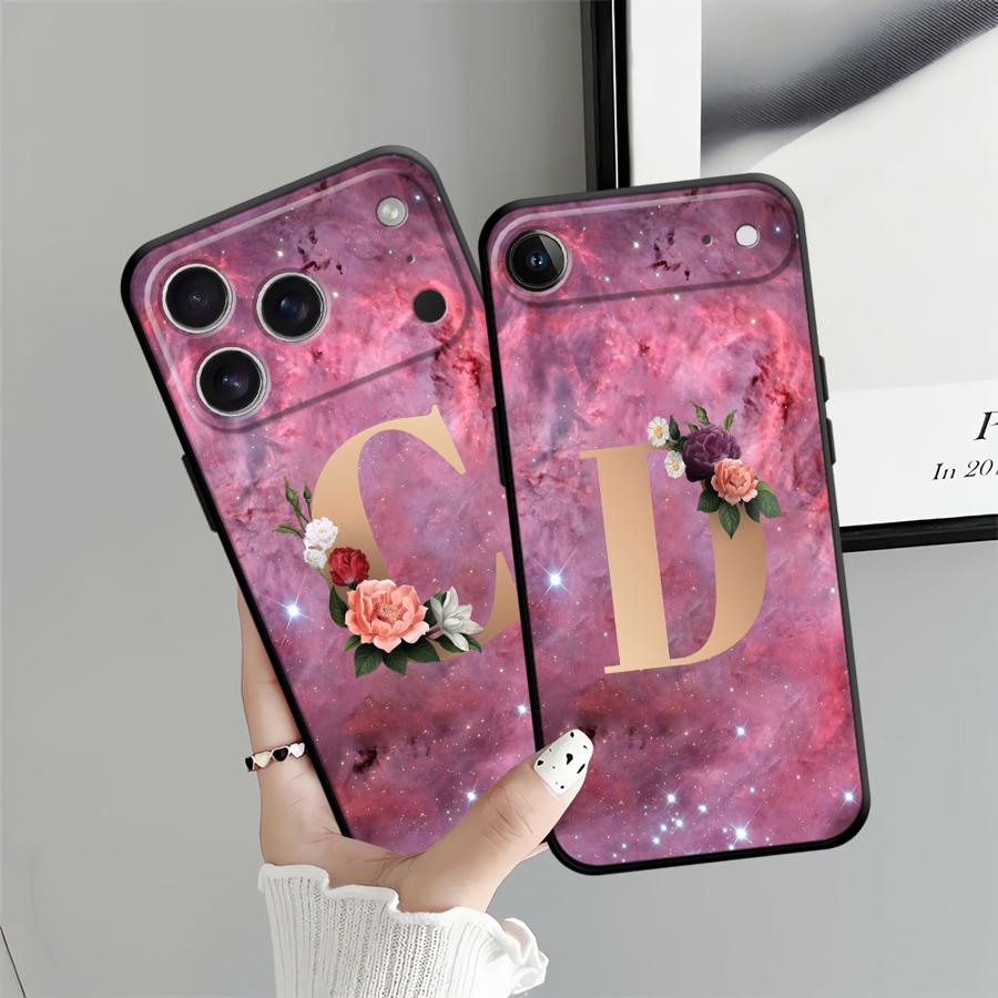 Funda Phone Cover Case for Apple iPhone 17 Pro Max Air 11 XR XS MAX 12 14 13 15 Pro 7 8 16 Flower Name Letter C D