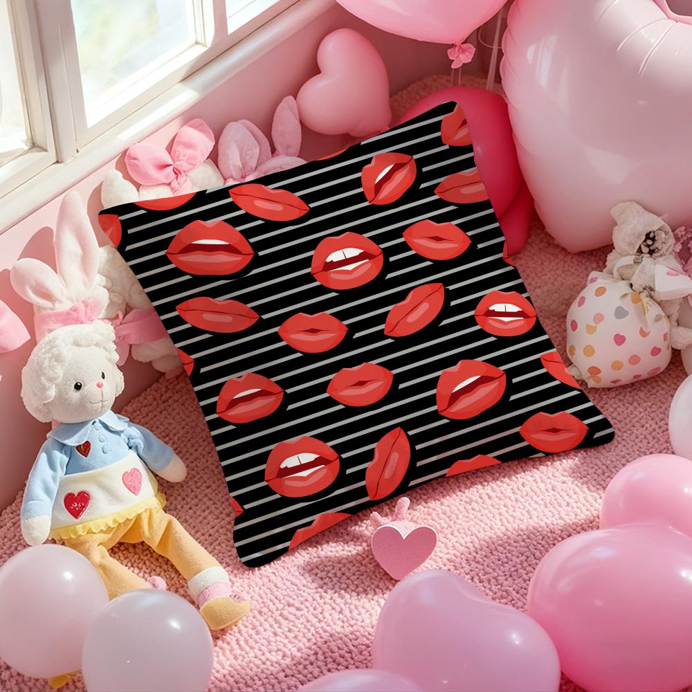 Creative Red Lips Personality Fashion Trend Cushion Pattern Printed Pillowcase For Living Room Sofa Cushion CoverBedroom Decor