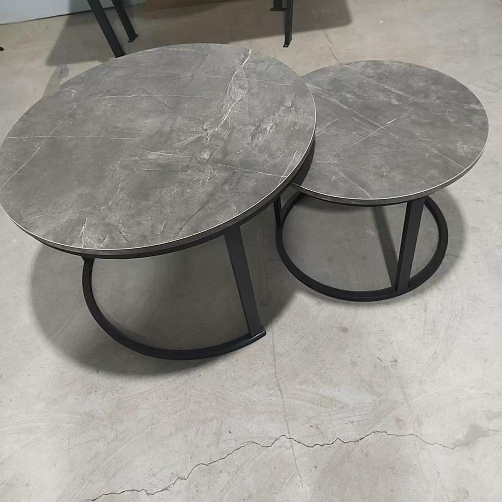 Compact Wrought Iron and Particleboard Coffee Table with Sintered Stone Surface