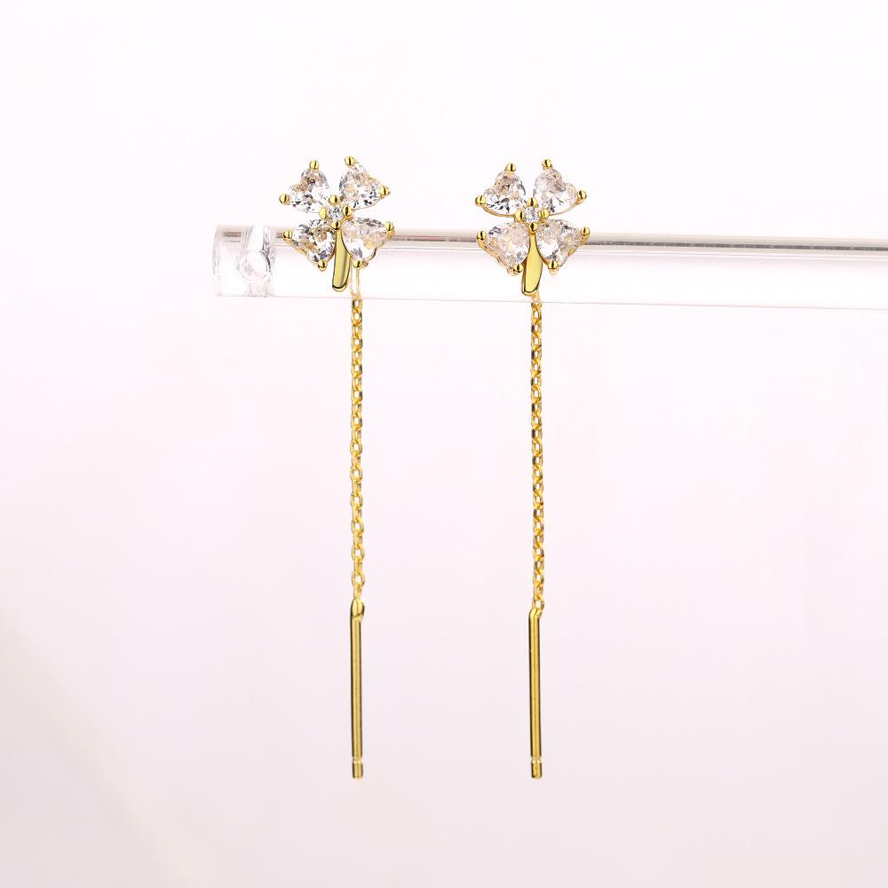 Lucky Clover Earrings Classic Temperament Retro Emerald Earrings Long Chain Tassel Love Flower Earrings