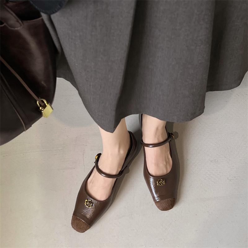 Fashion Women's New Autumn Flat Shoes Fashion Square Head Shallow Mouth Suede Anti-slip Wear-resistant Low-top Shoes