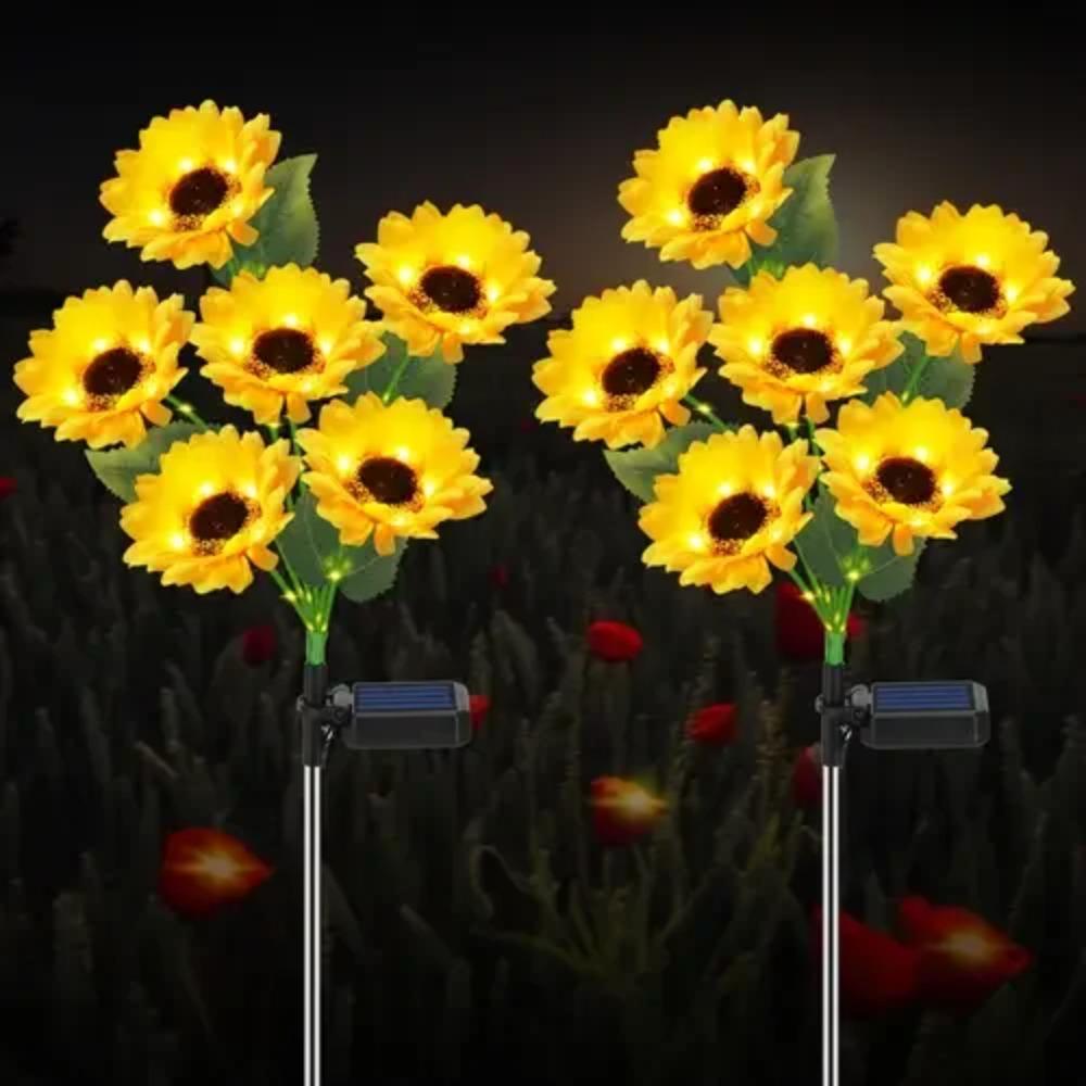 6 Head Solar Simulation Sunflower LED Lights with Luminous Pole for Garden Yard Lawn Patio Pathway Night Landscape Decor Lamp