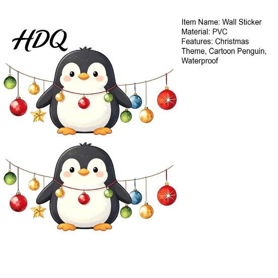 Festive Party Decorations Christmas Cute Penguin Wall Sticker Merry Cartoon Animal Art Decal Holiday Window Glass Stickers Removable Peel And Stick
