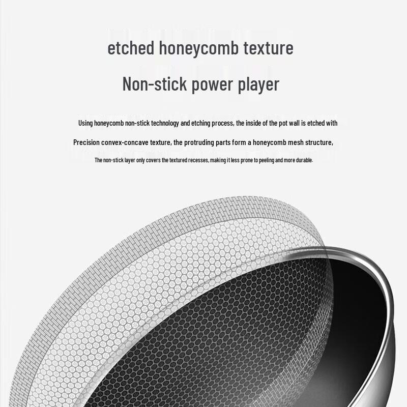 KOBACH 32cm 304 Stainless Steel Honeycomb Non-stick Wok