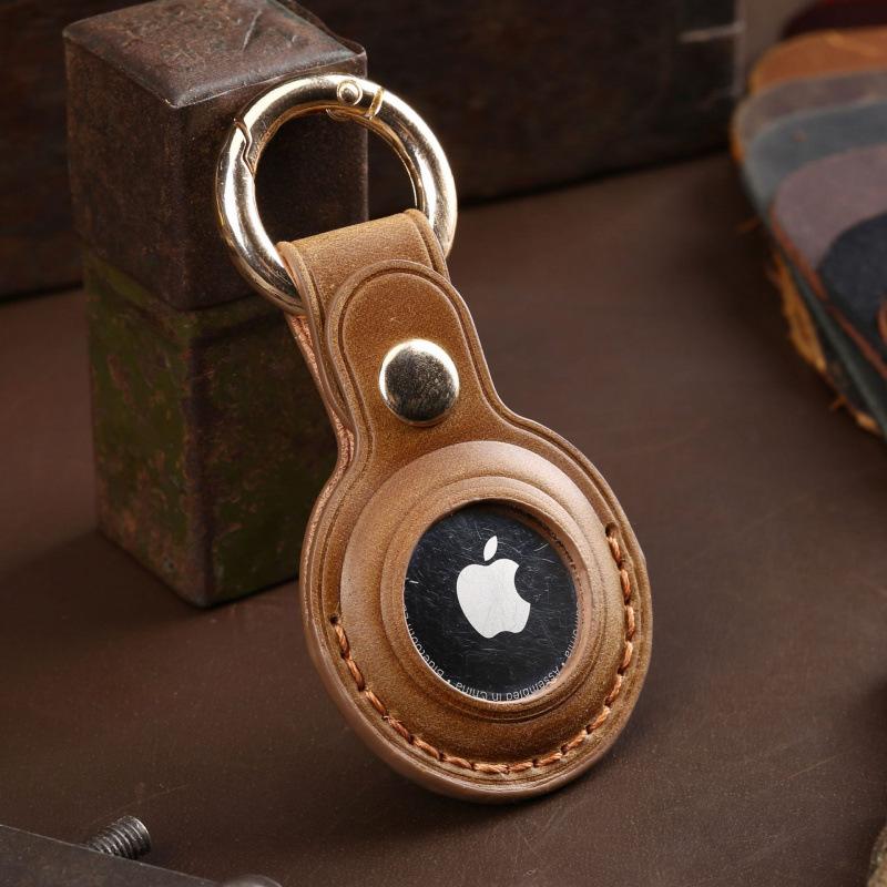 100% Handmade Case For Apple Airtag Case Genuine Leather Air Tag Holder Full Protective Tracker Case with Loop Key Ring