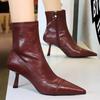 2025 Autumn Winter Shoes leather boots Women shoes side zipper Ladies ankle boots Pointed high-heeled boots Stiletto Short boots