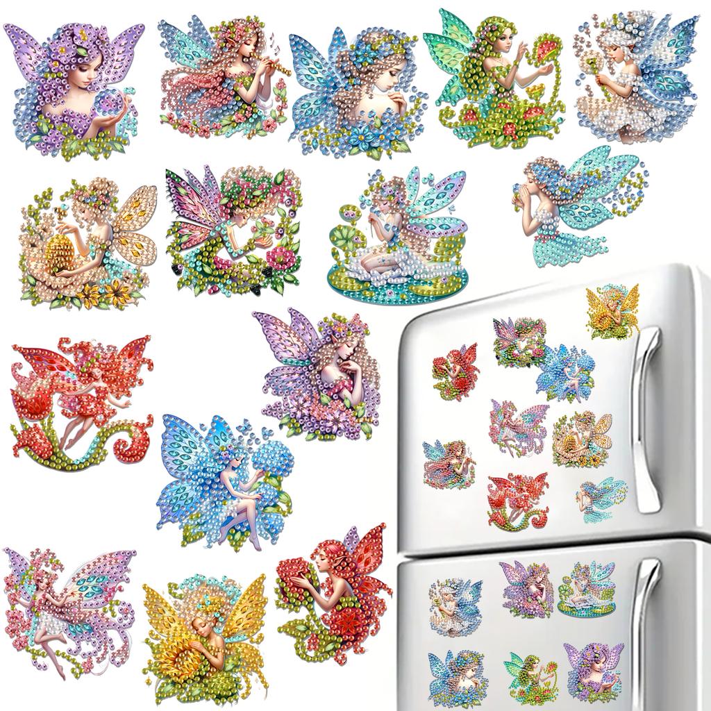 15 Stück 2D/Flaches Acryl DIY Diamantmalerei Kühlschrankmagnet-Set Speziell geformter Diamant Kühlschrank Briefkasten Heimdekoration DIY Bastelbedarf