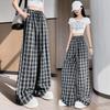 Women's High-Waist Black and White Plaid Wide-Leg Drape Trousers