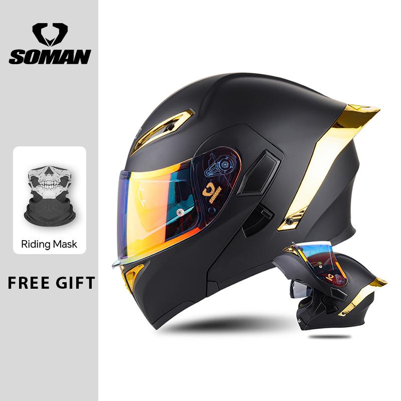 Four Seasons DOT Approved Flip Up Helmet Dual Visors Modular Helmets Full Face Motorcycle Helmet Motorbike Moped Racing