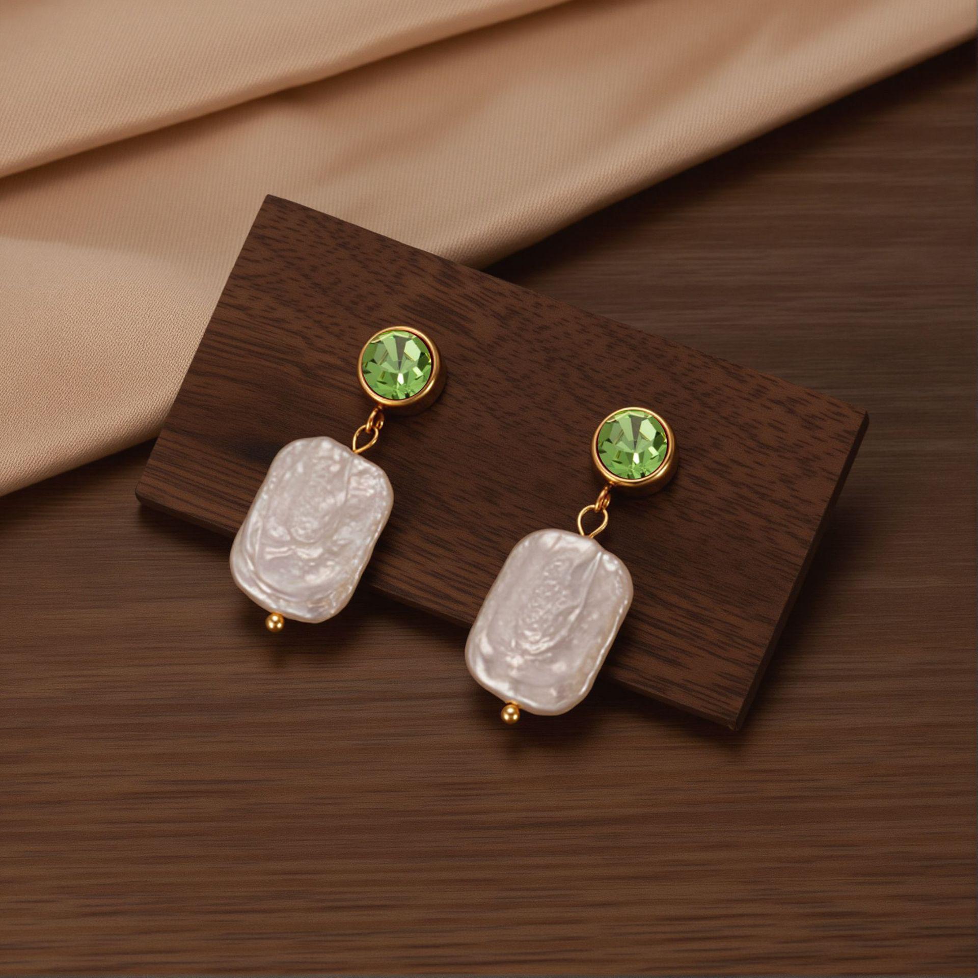 18K Gold-Plated Birthstone Stud Earrings with Baroque Freshwater Pearl Drops