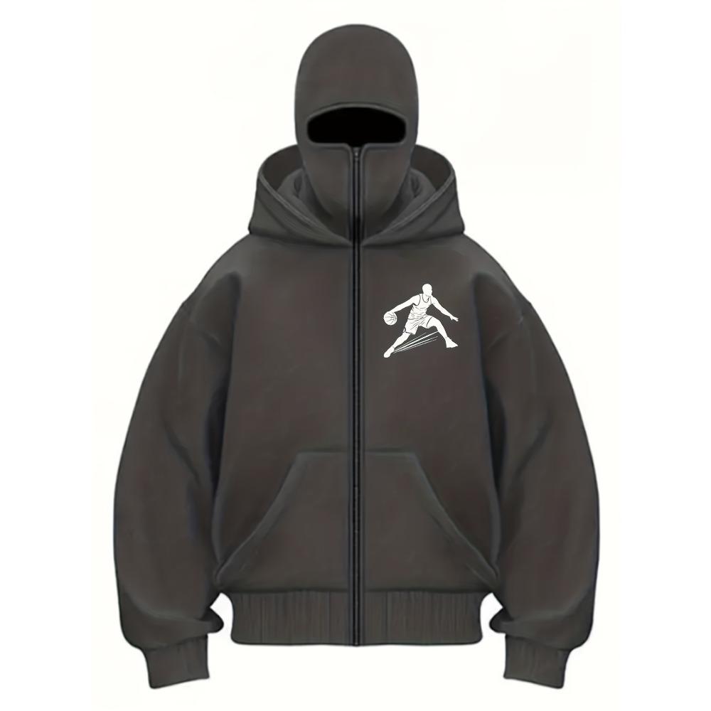 A Fashionable Hooded Zipper Sweatshirt Suitable for Both Men and Women In Autumn and Winter, with a Sporty Style Double Neck