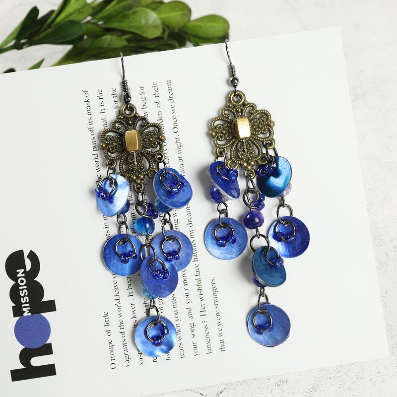 Bohemian Vintage Gorgeous Shell Earrings Long Tassel Versatile Vacation Femininity Court Earrings Ear Accessories